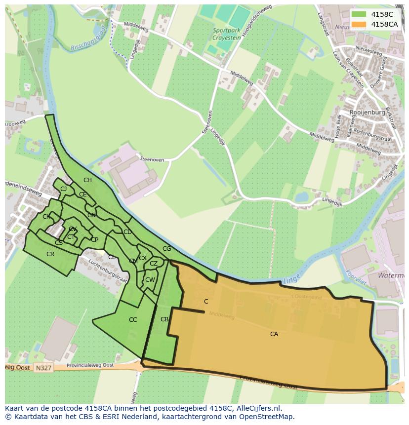 Afbeelding van het postcodegebied 4158 CA op de kaart.