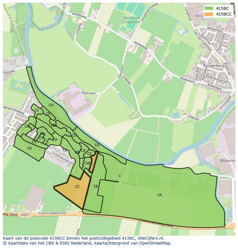 Afbeelding van het postcodegebied 4158 CC op de kaart.