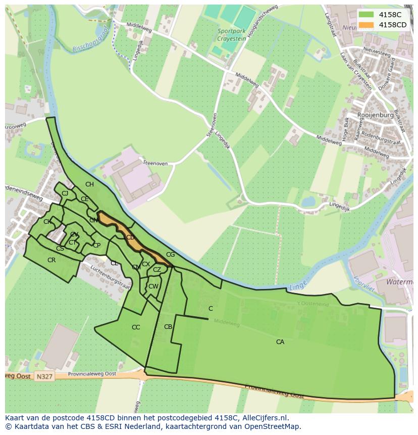 Afbeelding van het postcodegebied 4158 CD op de kaart.