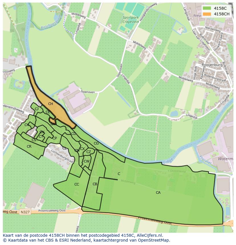 Afbeelding van het postcodegebied 4158 CH op de kaart.