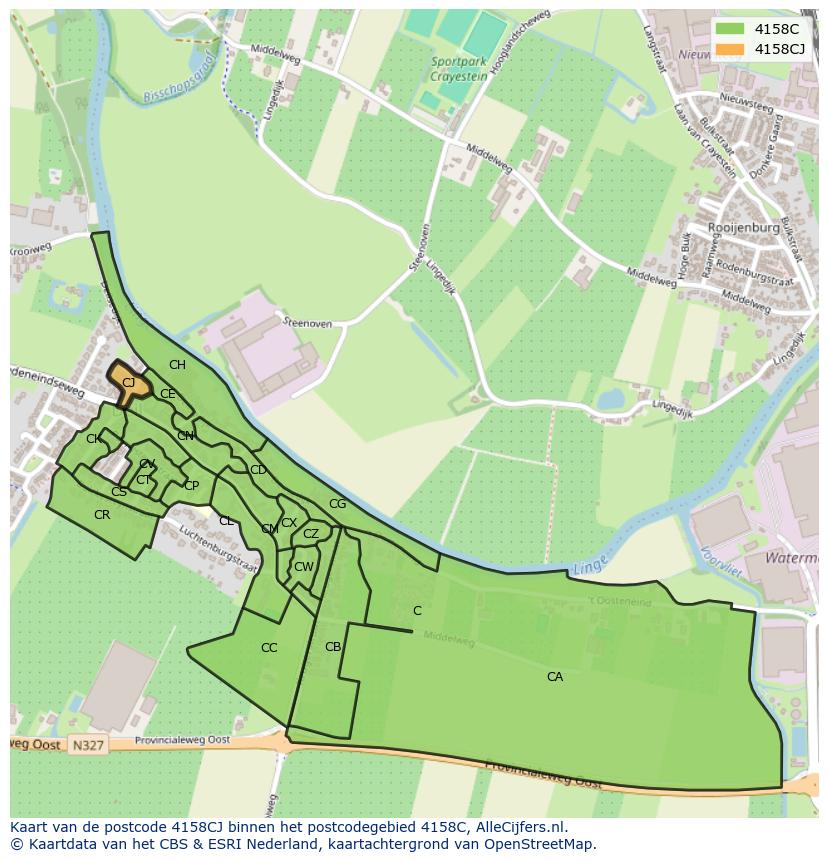 Afbeelding van het postcodegebied 4158 CJ op de kaart.
