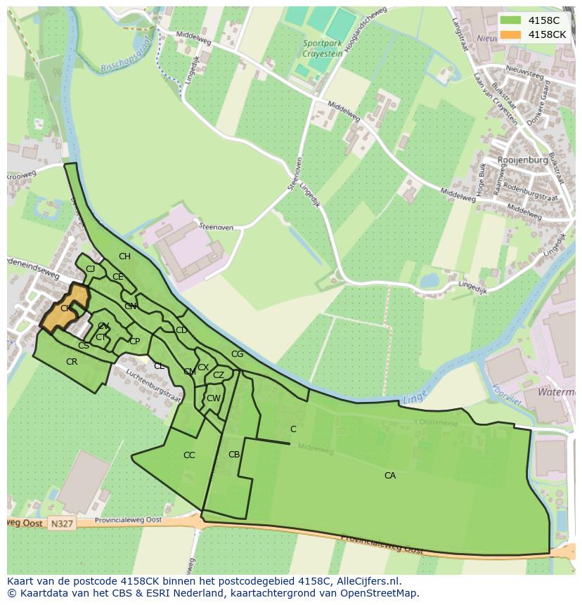 Afbeelding van het postcodegebied 4158 CK op de kaart.