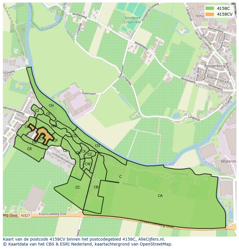 Afbeelding van het postcodegebied 4158 CV op de kaart.