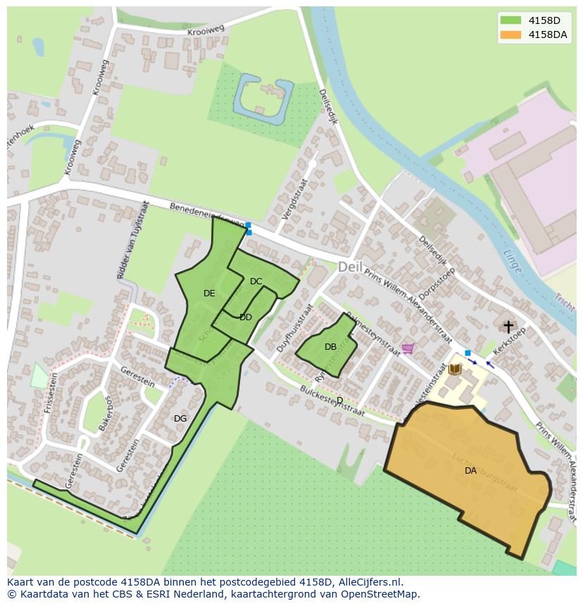 Afbeelding van het postcodegebied 4158 DA op de kaart.