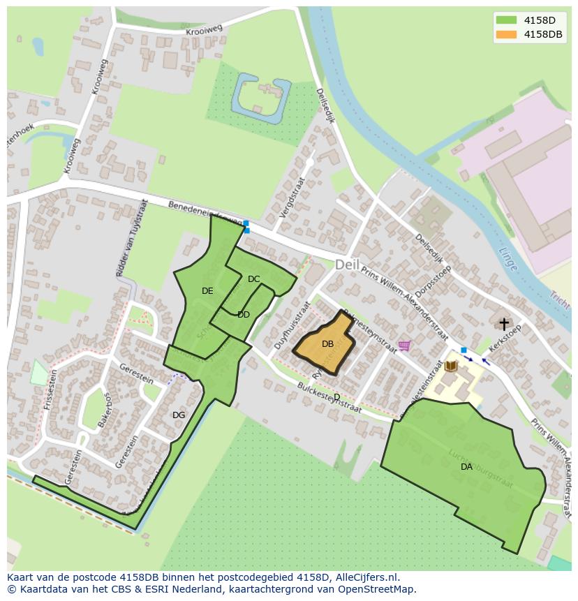 Afbeelding van het postcodegebied 4158 DB op de kaart.
