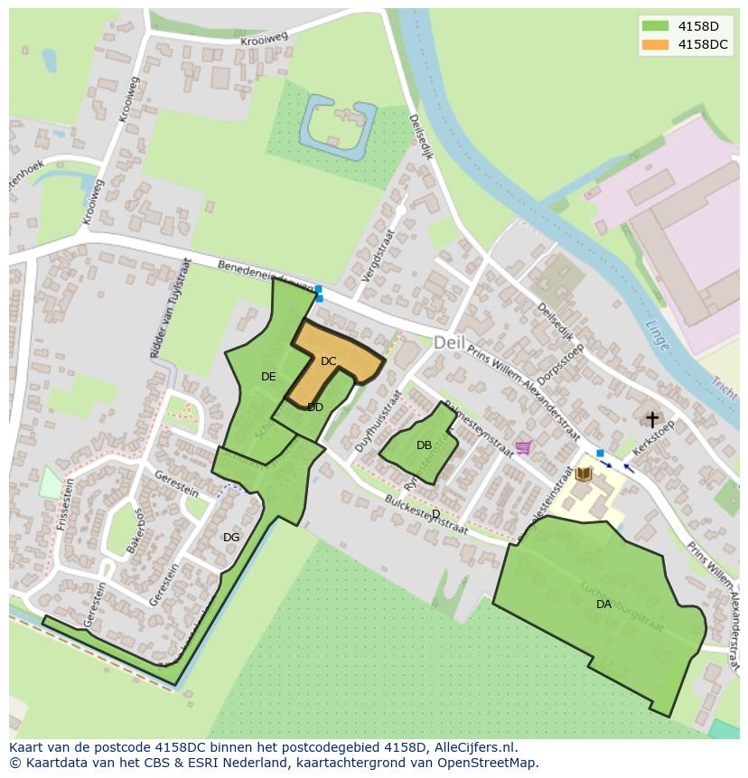 Afbeelding van het postcodegebied 4158 DC op de kaart.
