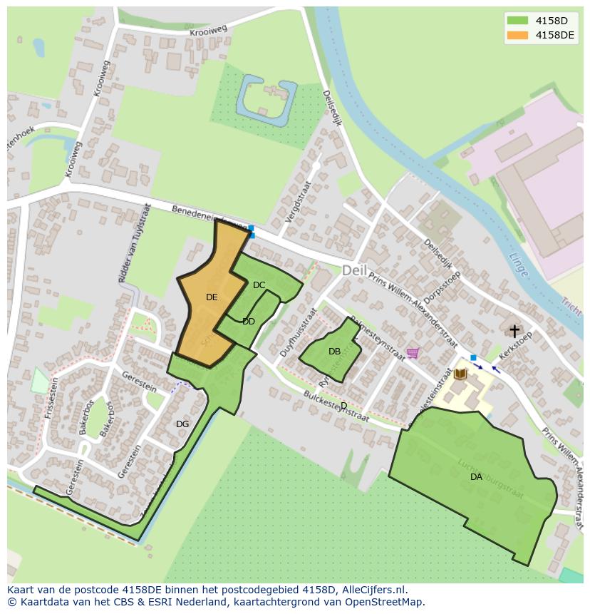 Afbeelding van het postcodegebied 4158 DE op de kaart.