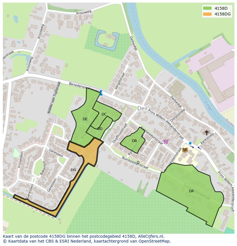 Afbeelding van het postcodegebied 4158 DG op de kaart.