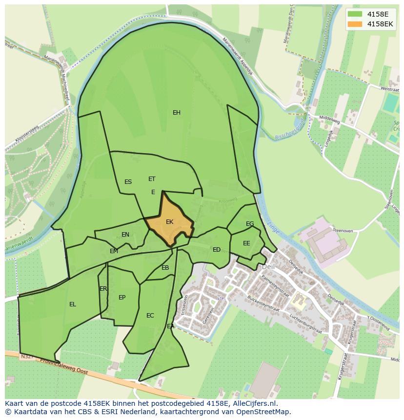 Afbeelding van het postcodegebied 4158 EK op de kaart.