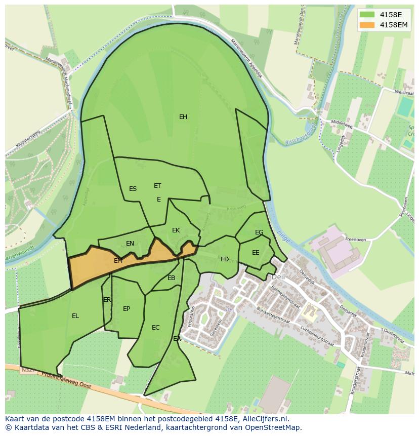 Afbeelding van het postcodegebied 4158 EM op de kaart.