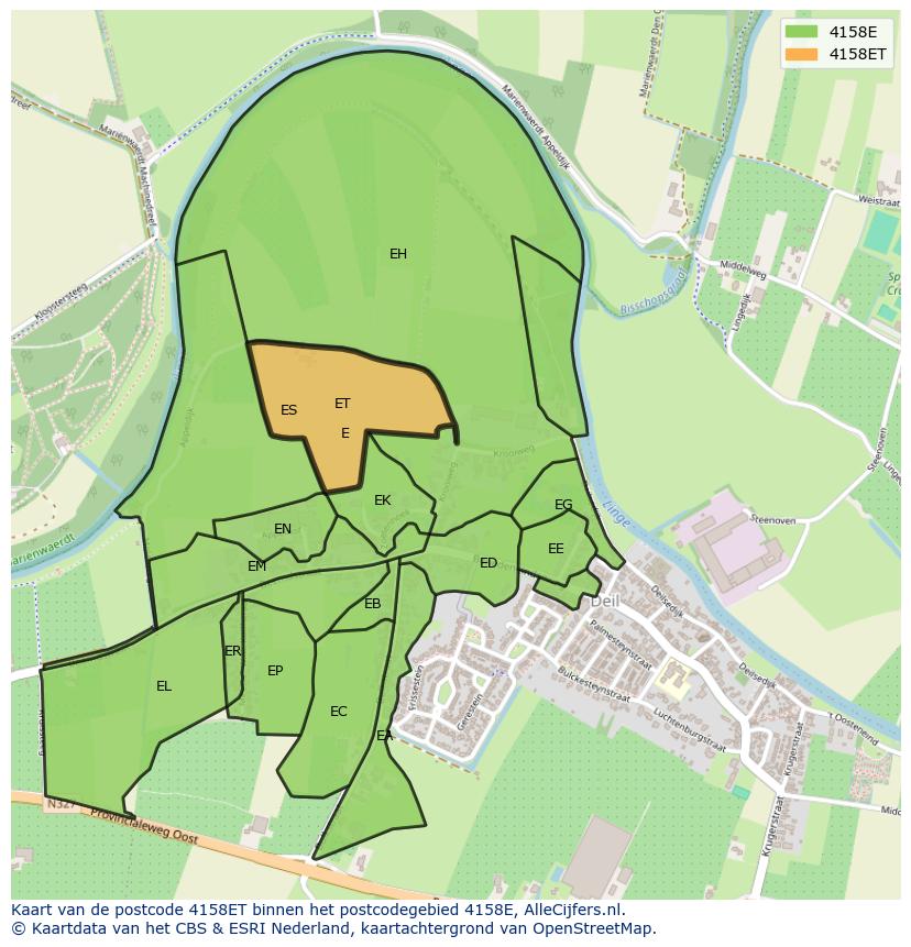 Afbeelding van het postcodegebied 4158 ET op de kaart.