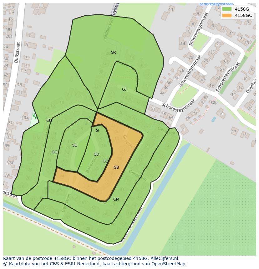 Afbeelding van het postcodegebied 4158 GC op de kaart.
