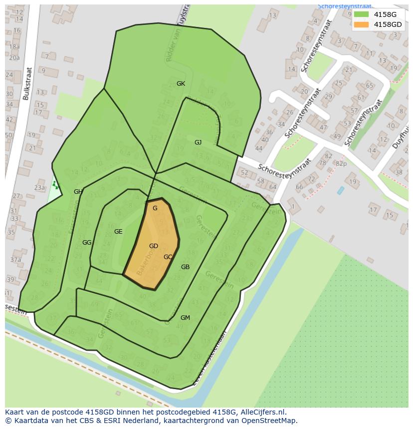 Afbeelding van het postcodegebied 4158 GD op de kaart.