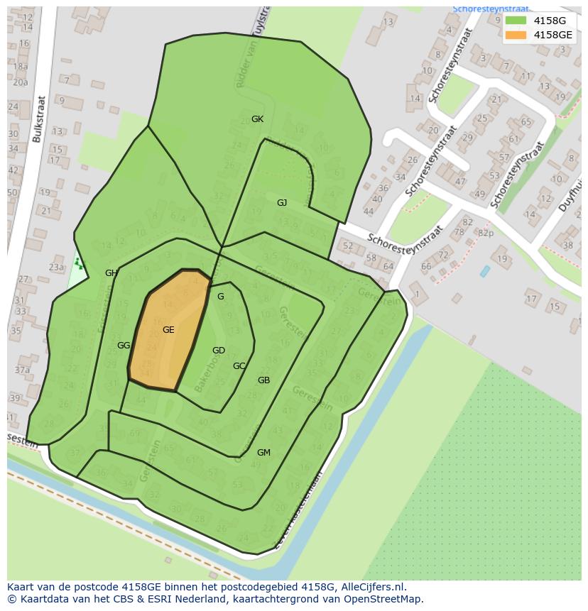 Afbeelding van het postcodegebied 4158 GE op de kaart.