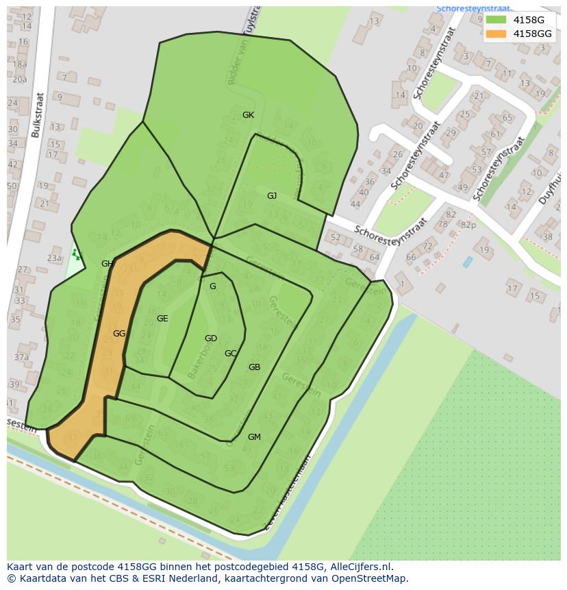 Afbeelding van het postcodegebied 4158 GG op de kaart.