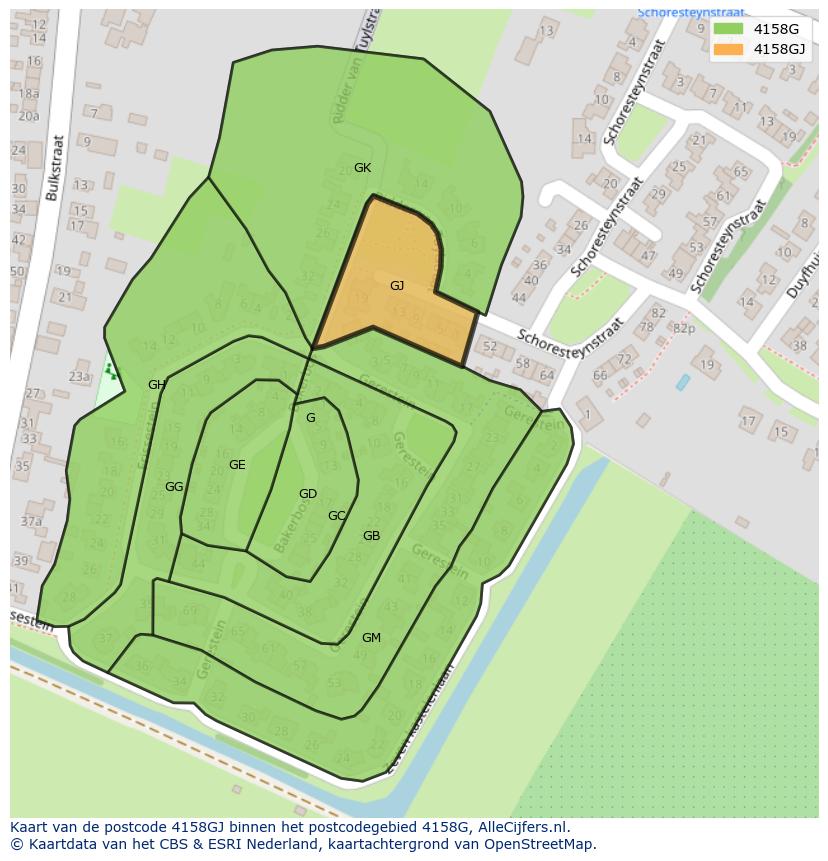 Afbeelding van het postcodegebied 4158 GJ op de kaart.