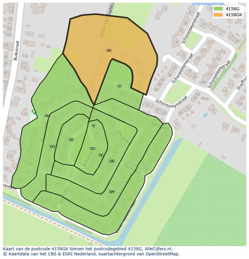Afbeelding van het postcodegebied 4158 GK op de kaart.