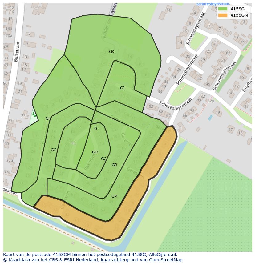 Afbeelding van het postcodegebied 4158 GM op de kaart.