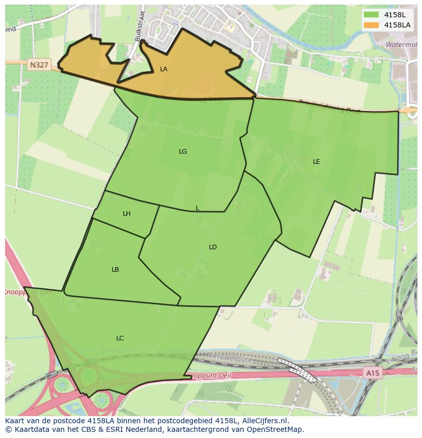 Afbeelding van het postcodegebied 4158 LA op de kaart.