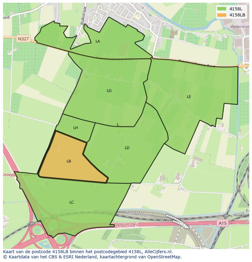 Afbeelding van het postcodegebied 4158 LB op de kaart.