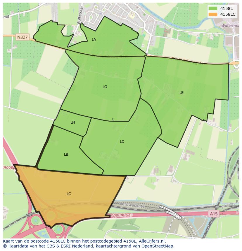 Afbeelding van het postcodegebied 4158 LC op de kaart.