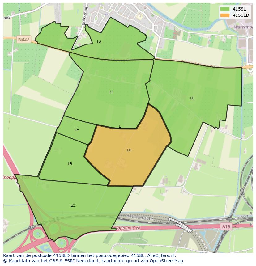 Afbeelding van het postcodegebied 4158 LD op de kaart.