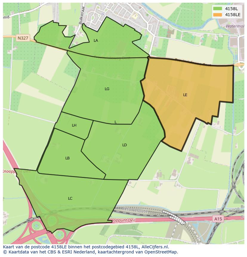 Afbeelding van het postcodegebied 4158 LE op de kaart.