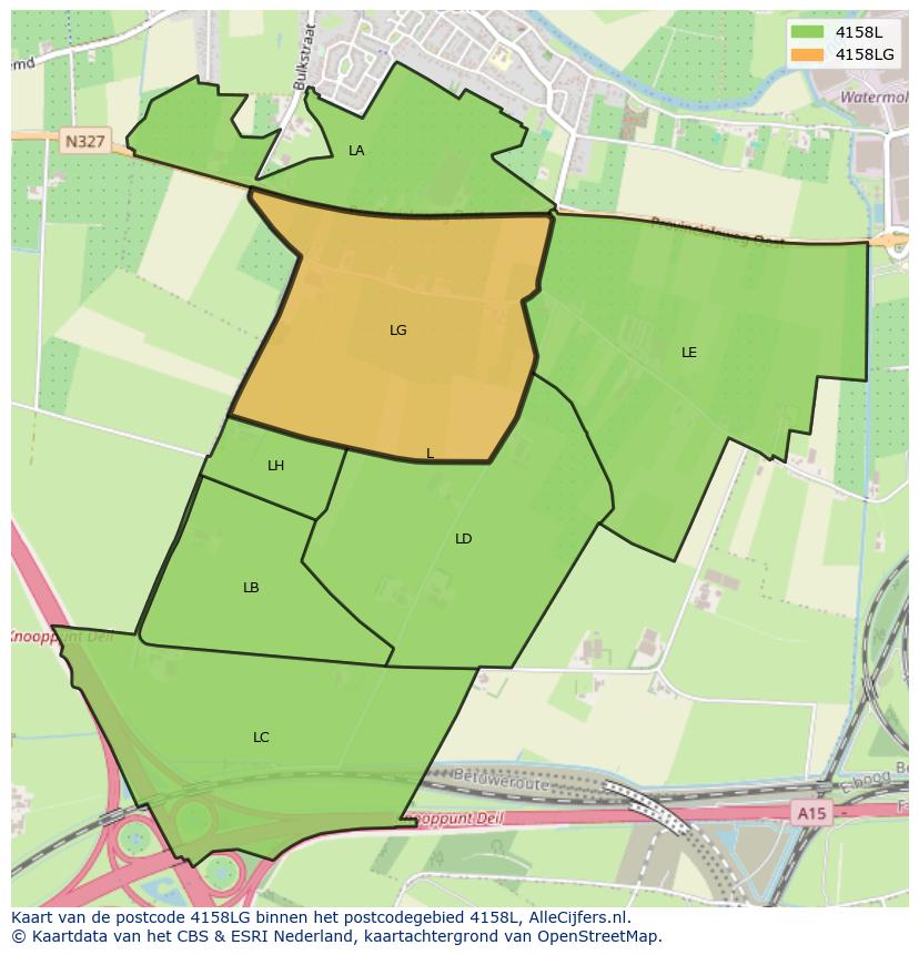 Afbeelding van het postcodegebied 4158 LG op de kaart.