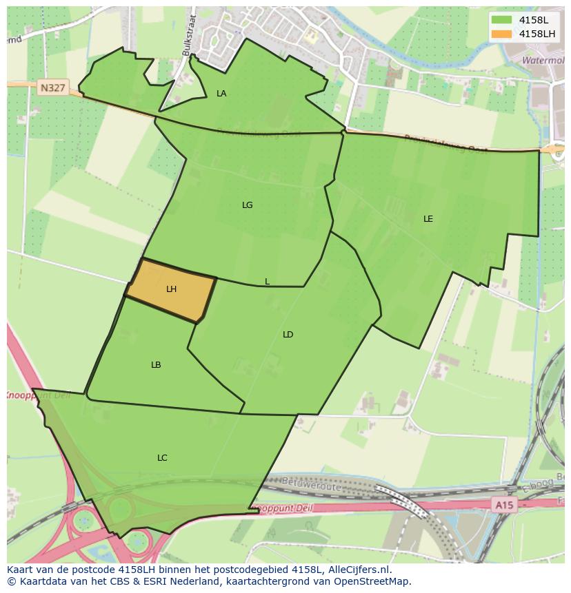 Afbeelding van het postcodegebied 4158 LH op de kaart.