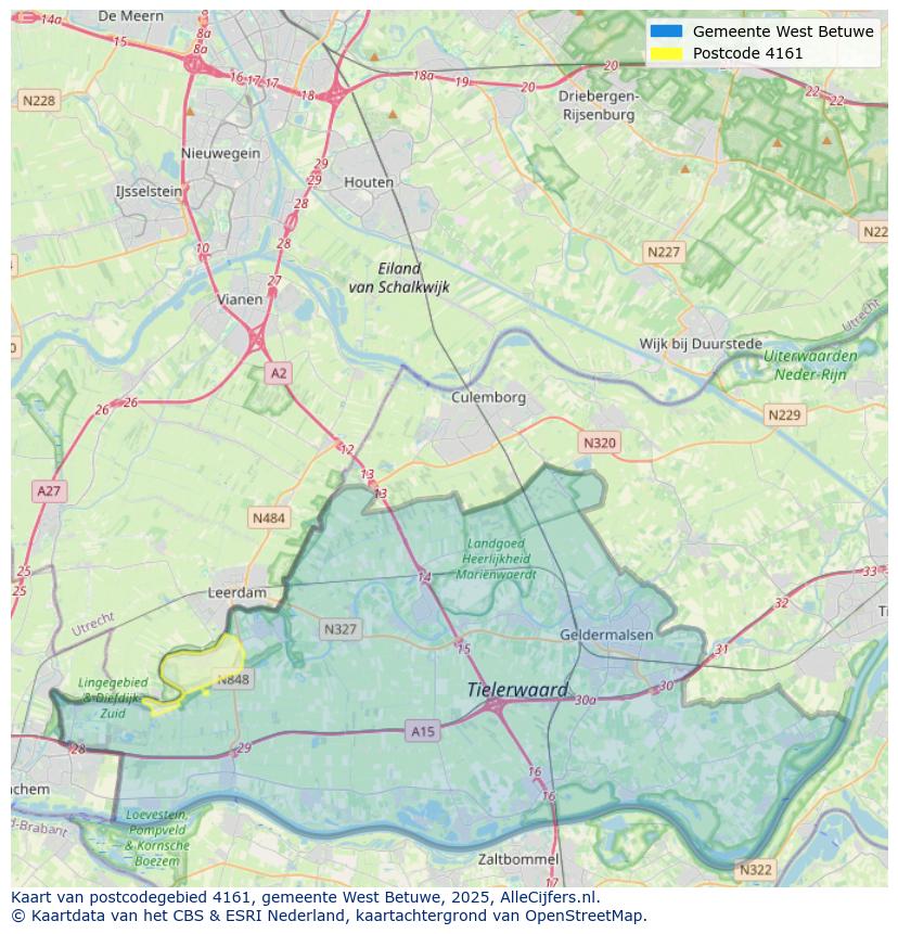 Afbeelding van het postcodegebied 4161 op de kaart.