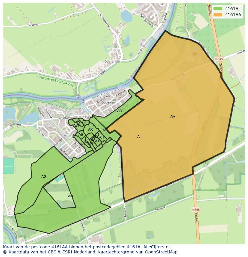Afbeelding van het postcodegebied 4161 AA op de kaart.