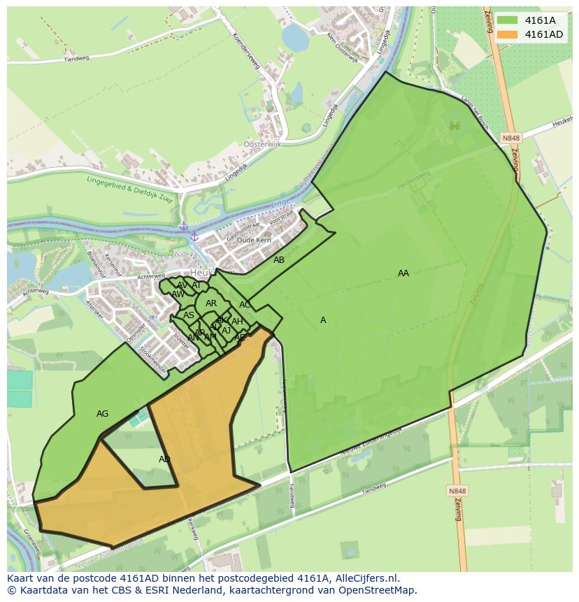 Afbeelding van het postcodegebied 4161 AD op de kaart.