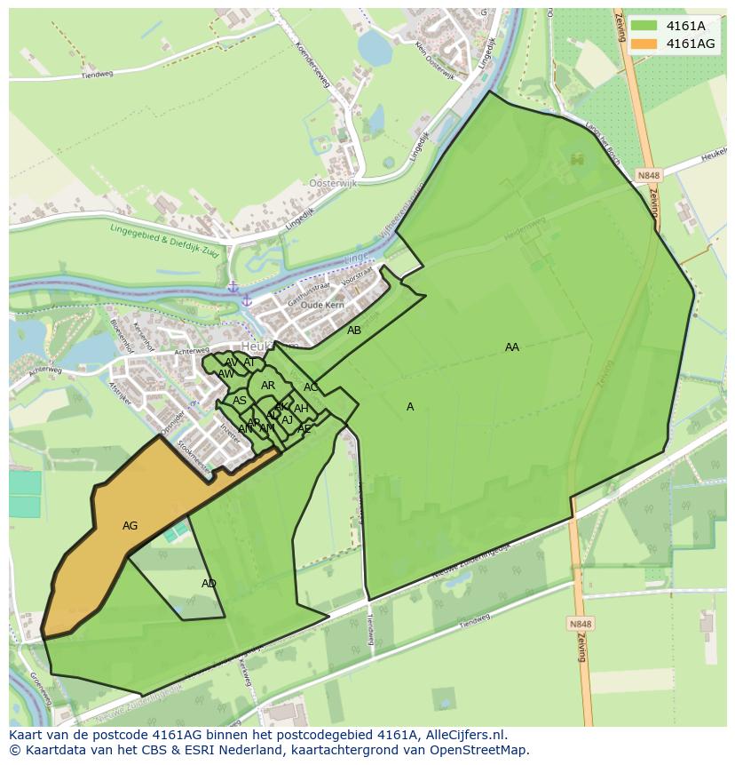 Afbeelding van het postcodegebied 4161 AG op de kaart.
