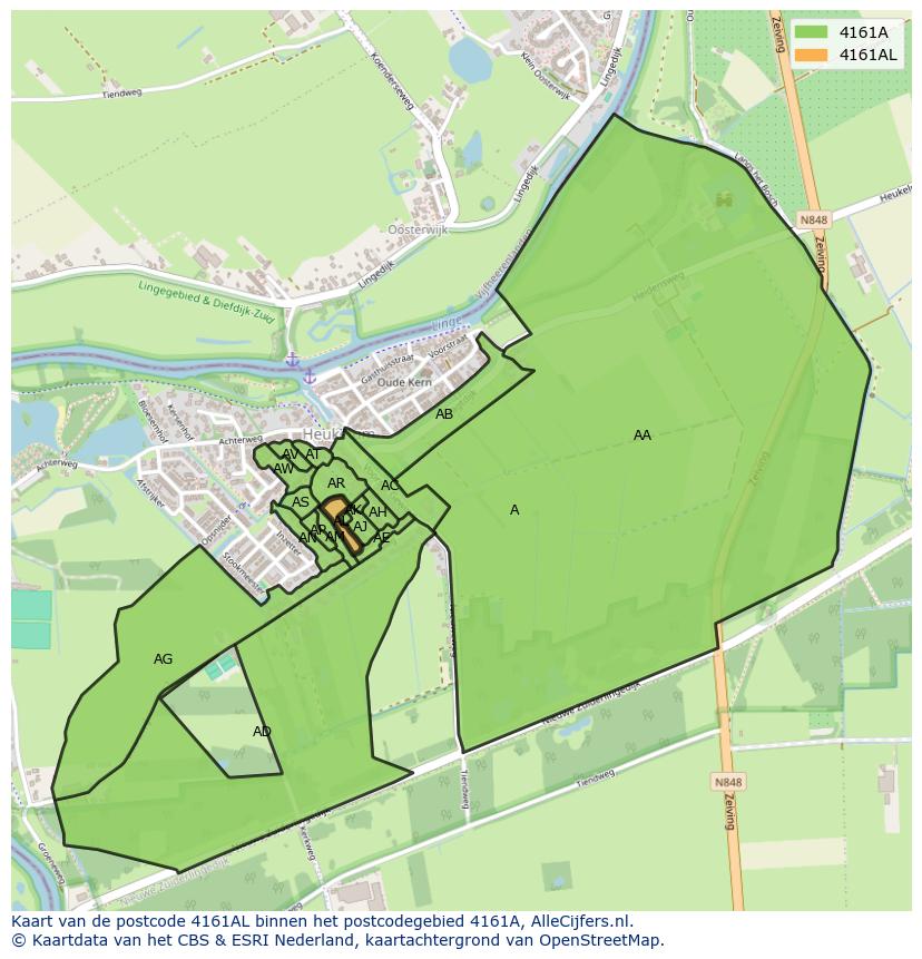 Afbeelding van het postcodegebied 4161 AL op de kaart.