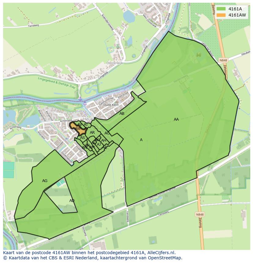Afbeelding van het postcodegebied 4161 AW op de kaart.