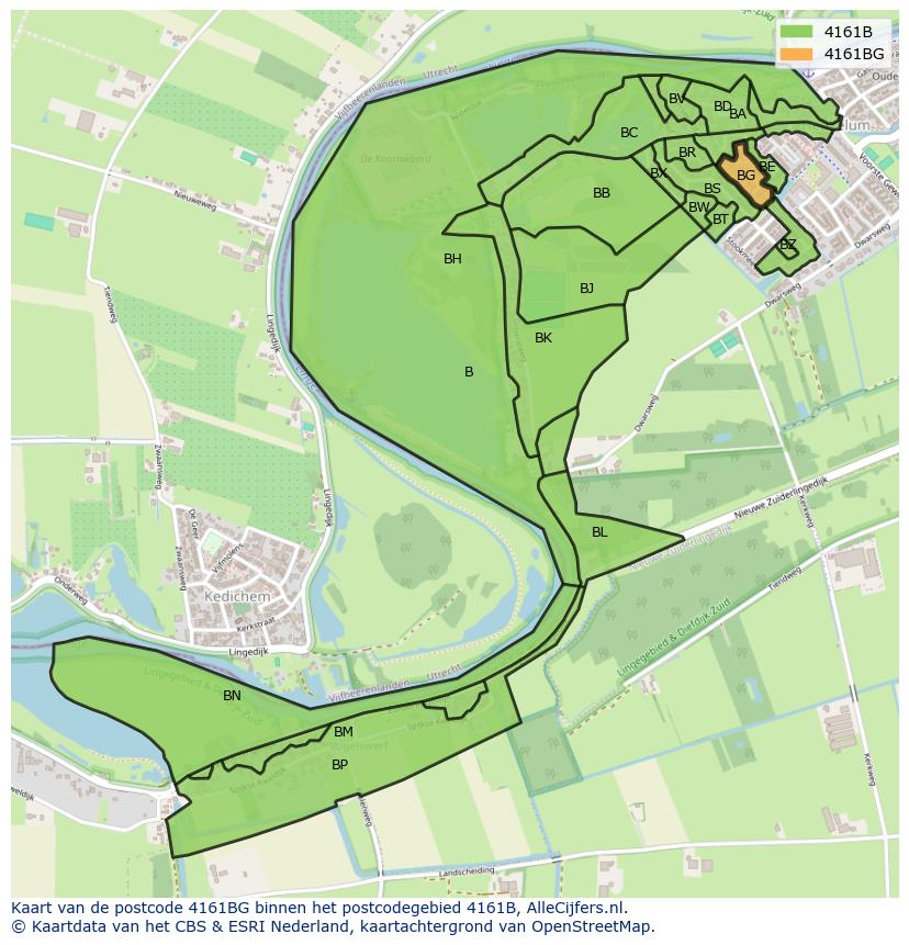 Afbeelding van het postcodegebied 4161 BG op de kaart.