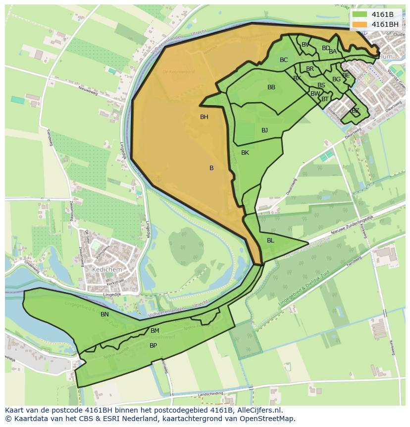 Afbeelding van het postcodegebied 4161 BH op de kaart.