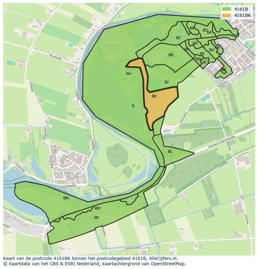 Afbeelding van het postcodegebied 4161 BK op de kaart.