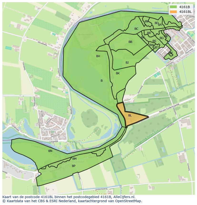 Afbeelding van het postcodegebied 4161 BL op de kaart.