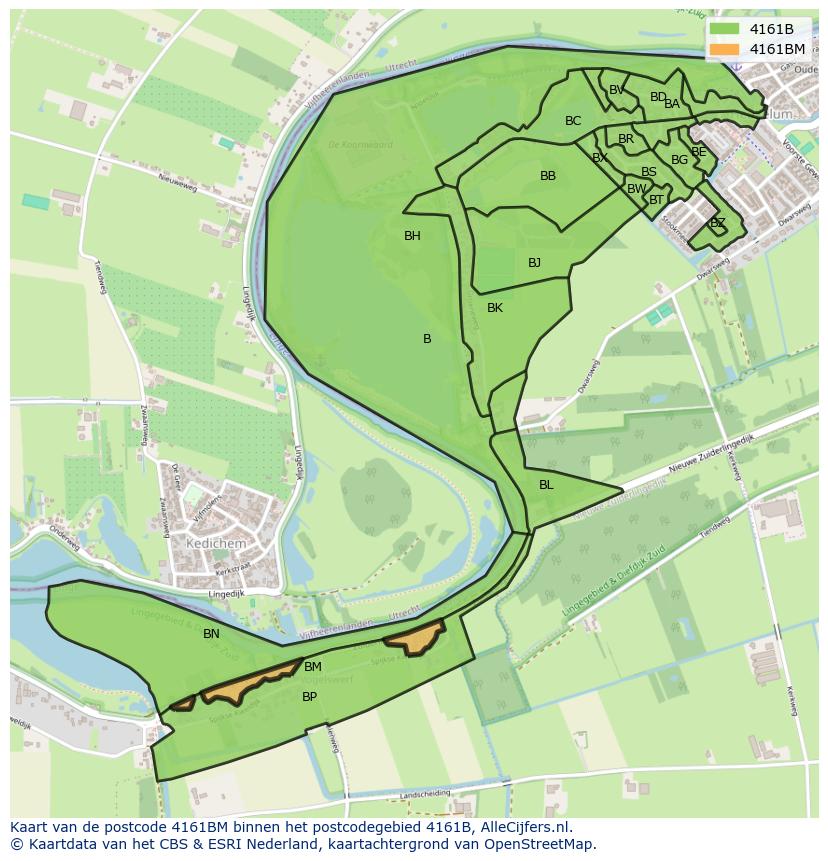 Afbeelding van het postcodegebied 4161 BM op de kaart.
