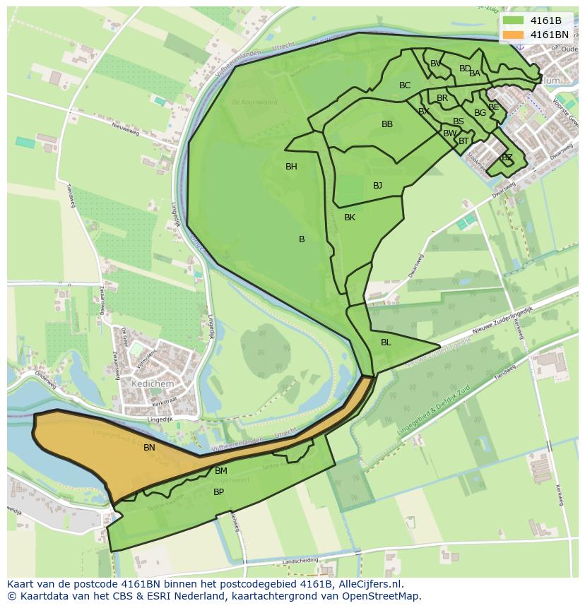 Afbeelding van het postcodegebied 4161 BN op de kaart.