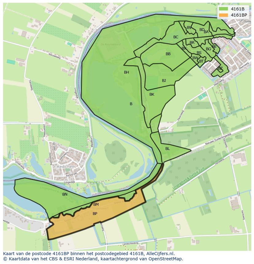 Afbeelding van het postcodegebied 4161 BP op de kaart.