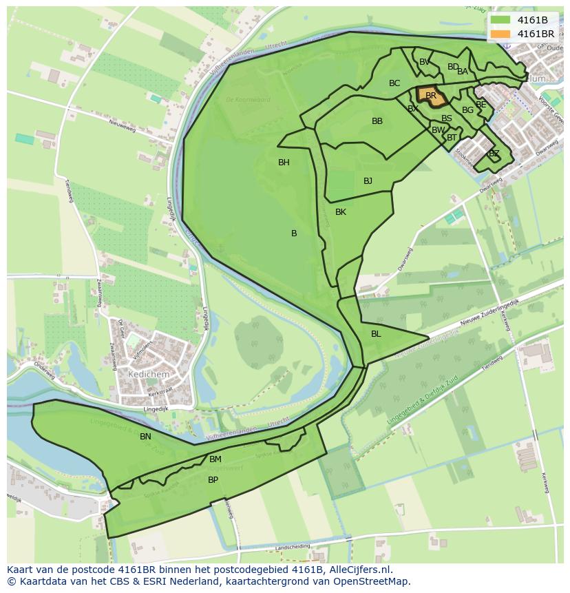 Afbeelding van het postcodegebied 4161 BR op de kaart.