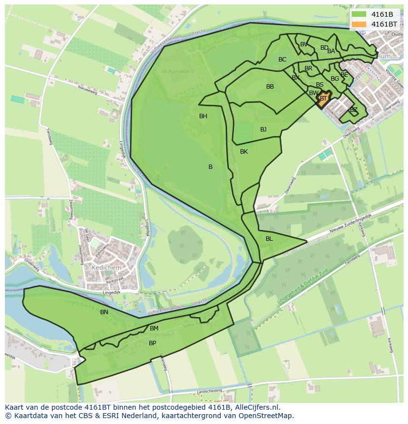 Afbeelding van het postcodegebied 4161 BT op de kaart.