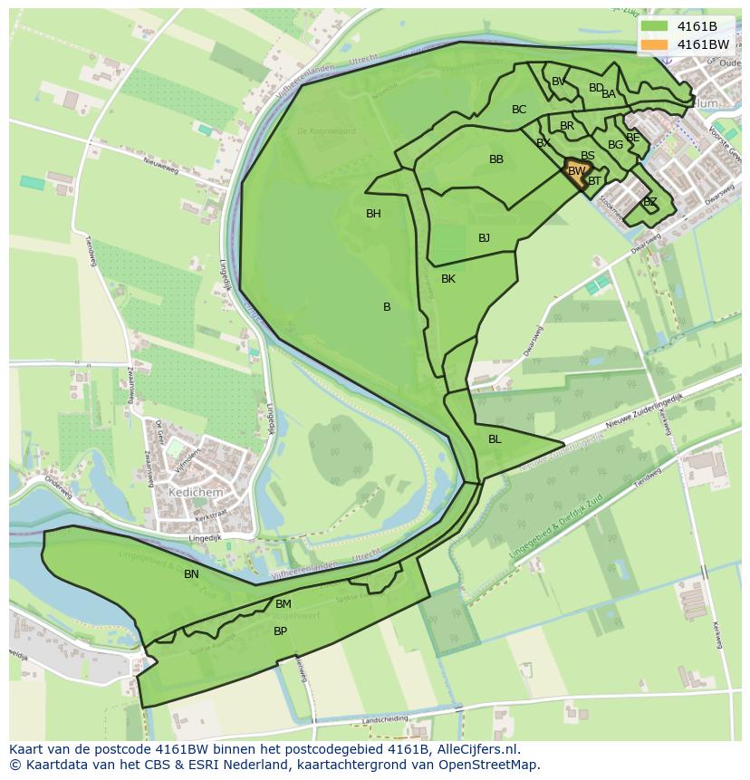 Afbeelding van het postcodegebied 4161 BW op de kaart.