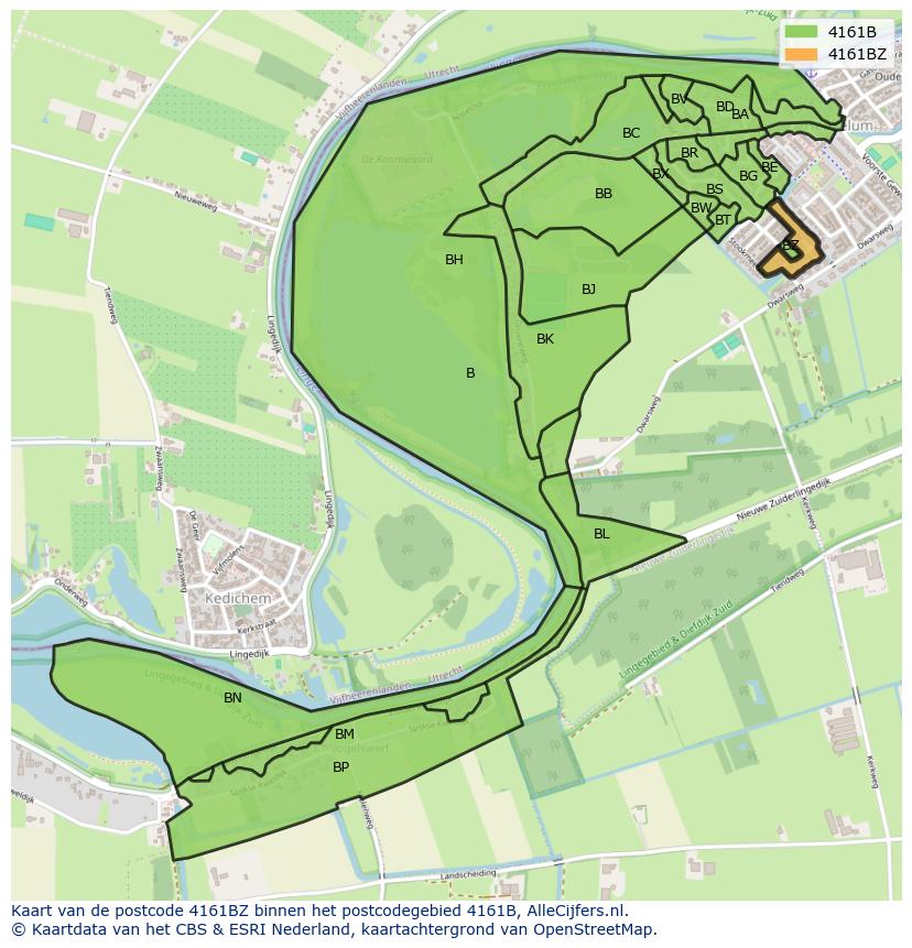 Afbeelding van het postcodegebied 4161 BZ op de kaart.