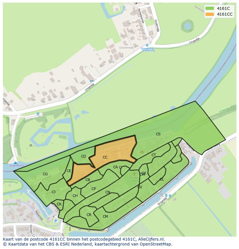 Afbeelding van het postcodegebied 4161 CC op de kaart.