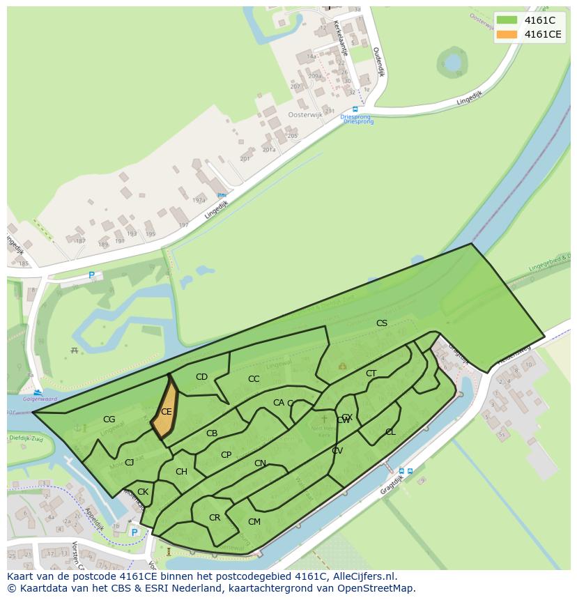 Afbeelding van het postcodegebied 4161 CE op de kaart.