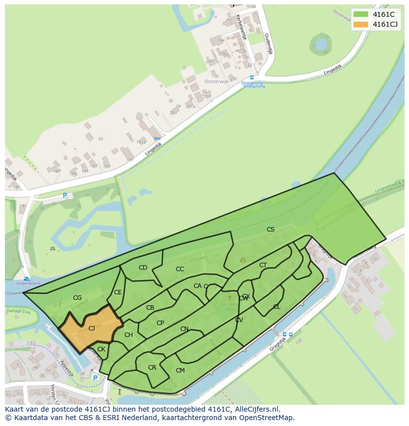 Afbeelding van het postcodegebied 4161 CJ op de kaart.