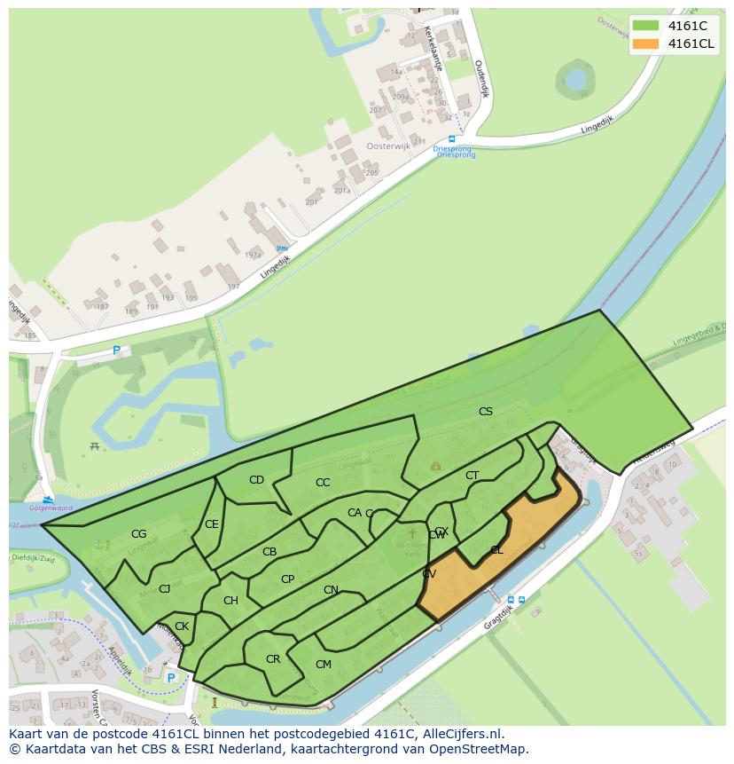Afbeelding van het postcodegebied 4161 CL op de kaart.
